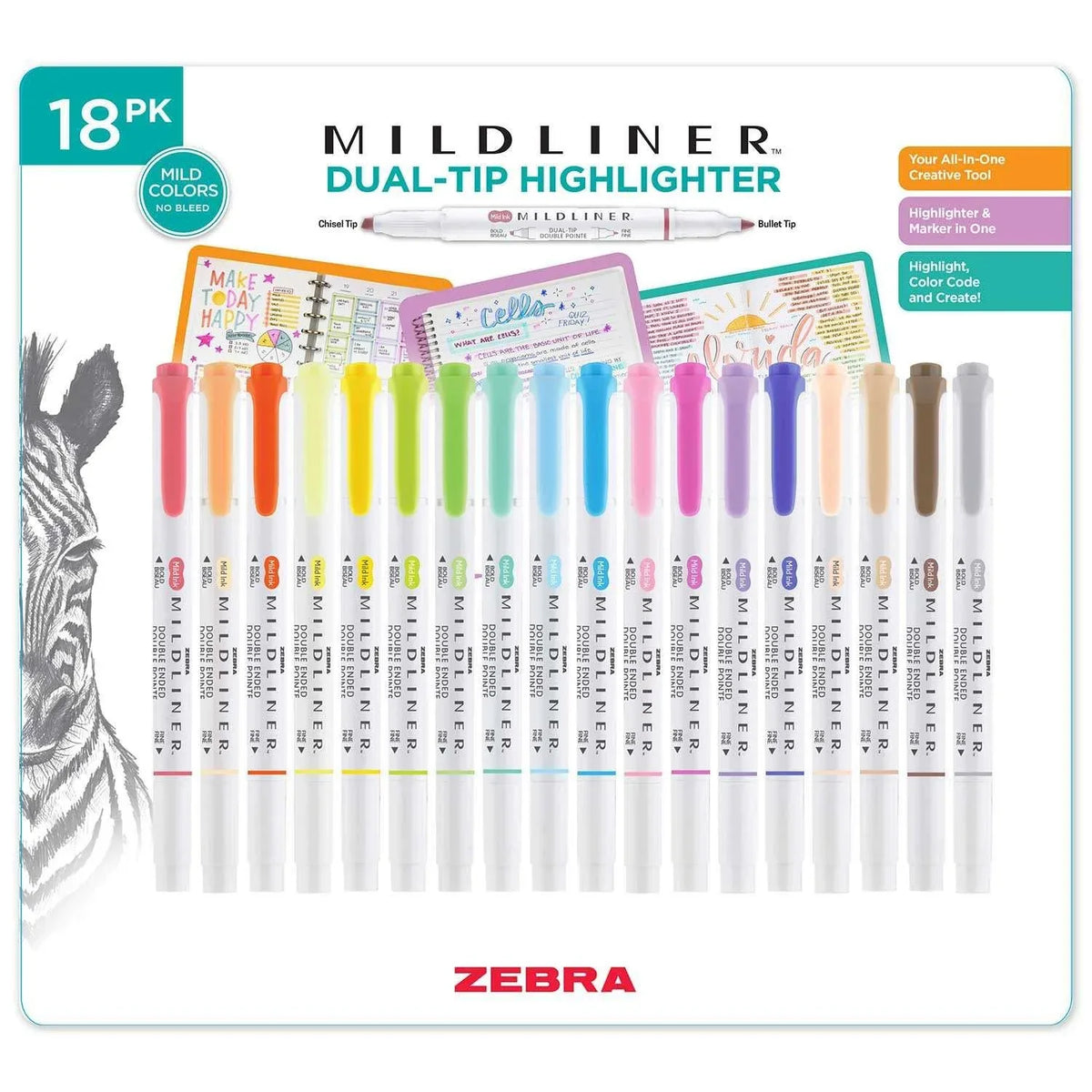 Zebra Mildliner Double Ended Highlighter Assorted 18 pk. - USA MEGA SHOP