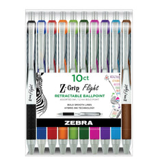 Zebra Pen Z-Grip Flight Retractable Ballpoint Pens Bold 1.2 mm Assorted Ink 10 Count