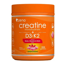 Creatine monohydrate D3/K2 gummies jar, orange label, 225 watermelon gummies
