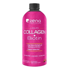 Zena liquid collagen + biotin supplement bottle, black cap