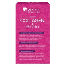 Zena liquid collagen + biotin supplement box back panel, purple