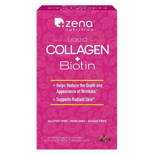 Zena liquid collagen + biotin supplement box, purple front panel