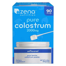 Zena Pure colostrum dietary supplement box with jar and white scoop