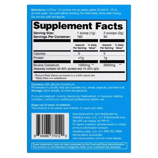 Zena Nutrition Pure Colostrum, 2000 mg