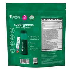 Zena USDA Organic Supergreens Fruits & Vegetables Powder, 45 Stick Packets