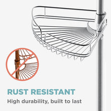 Wire corner shower caddy with towel bar and rust-resistant tension pole