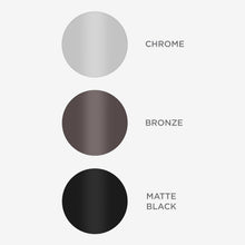 Shower caddy finish options: chrome, bronze, and matte black