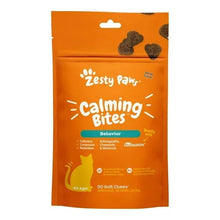 Cat calming bite treats pouch, orange bag with Zesty Paws and “Calming Bites” label