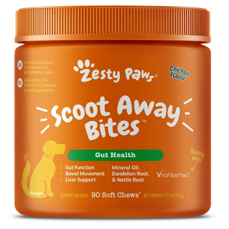 Zesty Paws Scoot Away Bites for Dogs, Digestive Support Functional Dog Supplement, Chicken Flavor, 90 Count Soft Chews - USA MEGA SHOP