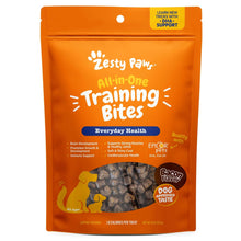 Zesty Paws training bites pouch, orange, with bacon flavor and dark treat pieces