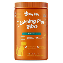 Zesty Paws Calming Plus Bites orange bottle front label with ribbed cap