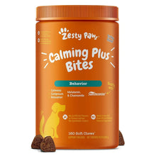 Zesty Paws Calming Plus Bites orange bottle with ribbed cap and label