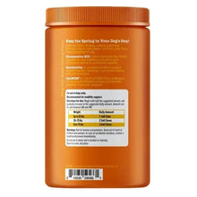 Dog hip and joint chews bottle with feeding chart and barcode
