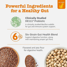 Probiotic bites ingredient panel with clinically studied probiotic strain and seed icons.