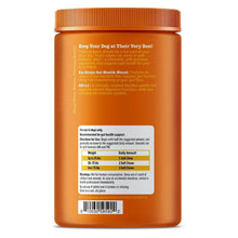 Probiotic bites bottle back label with feeding directions and orange bottle.