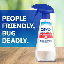 Zevo insect killer spray bottle with blue trigger and people-friendly bug-deadly label
