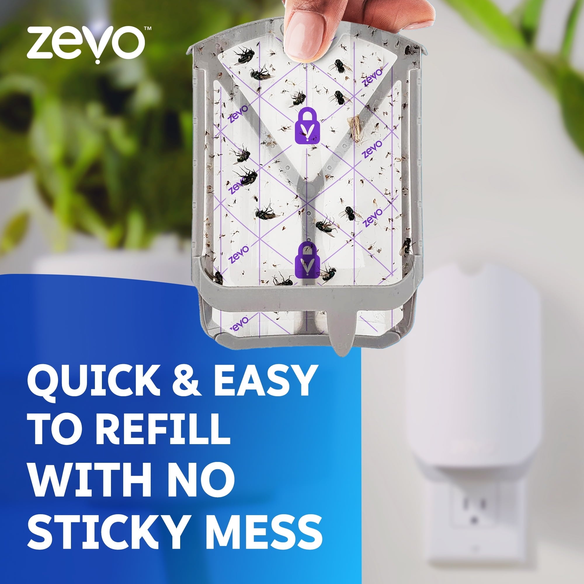 Zevo Flying Insect Indoor Fly Trap Full Size: Easy, Mess-Free Solution - Light Trap Catches & Kills House Flies, Fruit Flies, Gnats, & More (1 Plug in Device & 3 Cartridges)