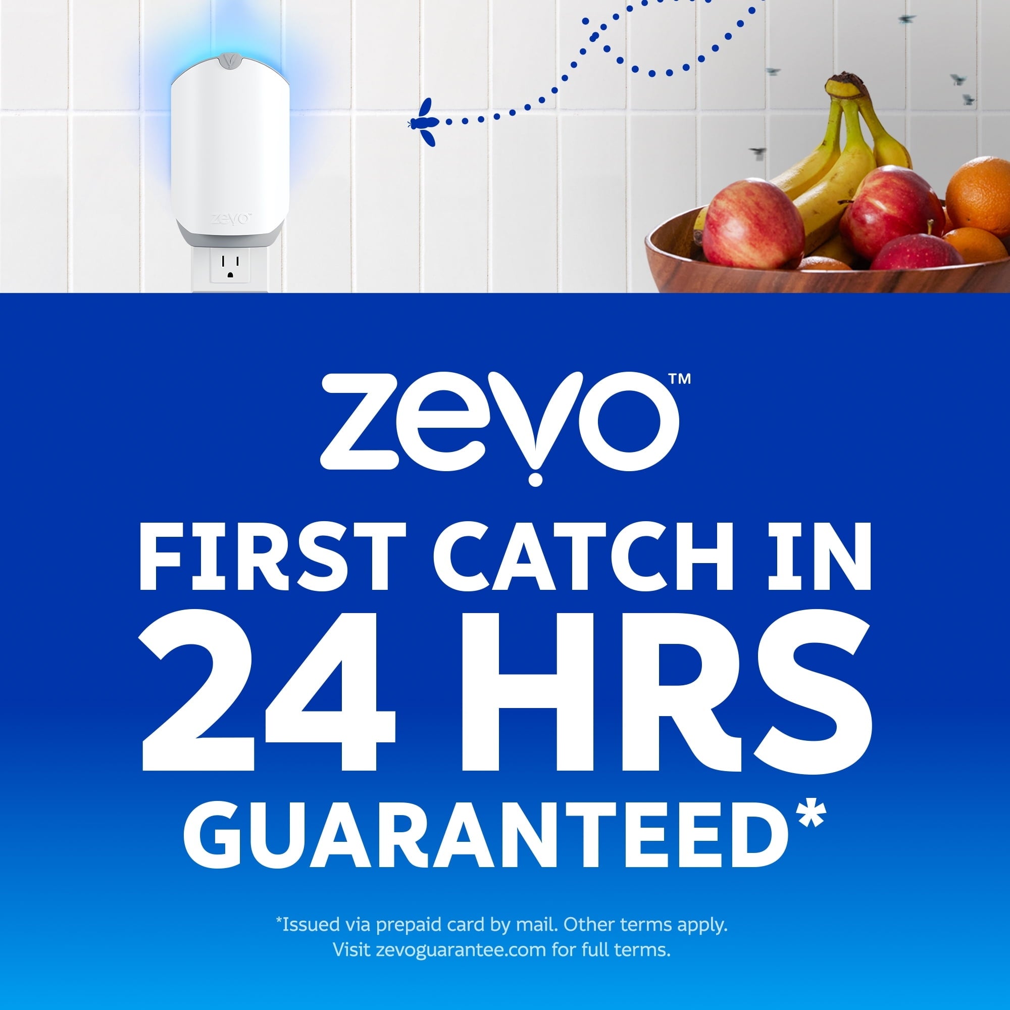 Zevo Flying Insect Indoor Fly Trap Full Size: Easy, Mess-Free Solution - Light Trap Catches & Kills House Flies, Fruit Flies, Gnats, & More (1 Plug in Device & 3 Cartridges)
