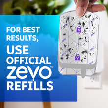Zevo flying insect trap refill cartridge in a white frame with insect silhouettes