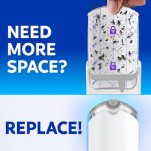 Insect trap refill cartridge held above a base slot, with a white replacement cover