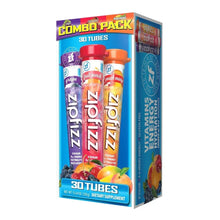 Zipfizz vitamin energy hydration drink mix variety pack with 30 tubes, boxed.