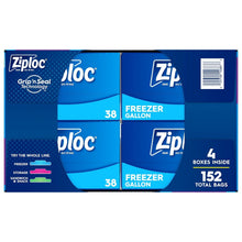 Ziploc gallon freezer storage bag box, 4 packs inside, 152 total bags