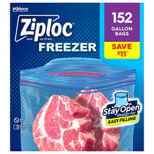 Ziploc gallon freezer storage bags with stay-open design, 152-count box