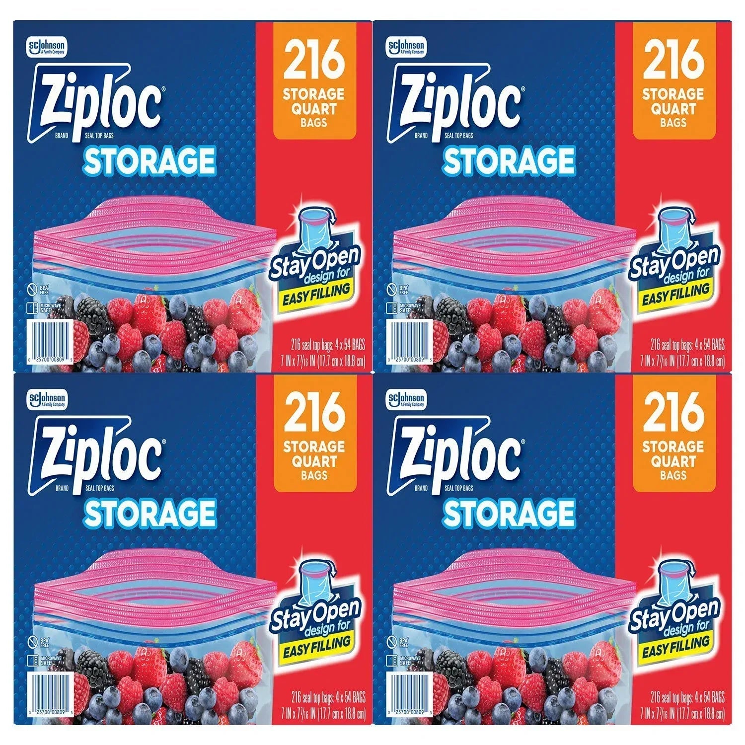 Ziploc Storage Quart Bags with New Stay Open Design,  216 ct.
