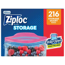 Ziploc quart storage bags, 216 ct, pink StayOpen seal bags