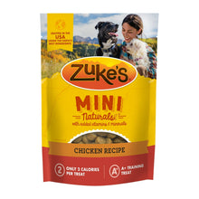 Chicken recipe dog treat pouch in yellow Zuke’s Mini Naturals packaging