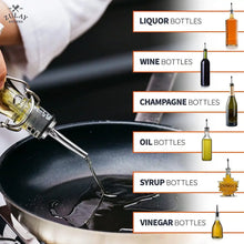 Stainless steel liquor pourer spout with black rubber stopper and sealing dust cap