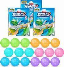 Set of reusable water balloons: green, orange, pink, and purple with two packs