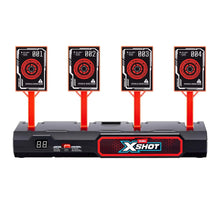 Fury-X blaster base with four red-and-black target cards labeled 001–004
