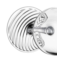 Coupe cocktail glass base with ribbed spiral pattern and clear stem.