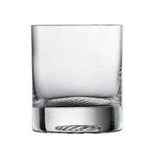 Clear whiskey glass with ribbed, faceted base ring and smooth cylindrical sides