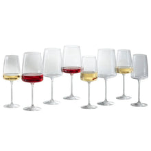 Wine glasses set of 8, clear glass with red and white wine in flared bowls