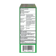 Allergy relief syrup carton back with directions, other info, and barcode