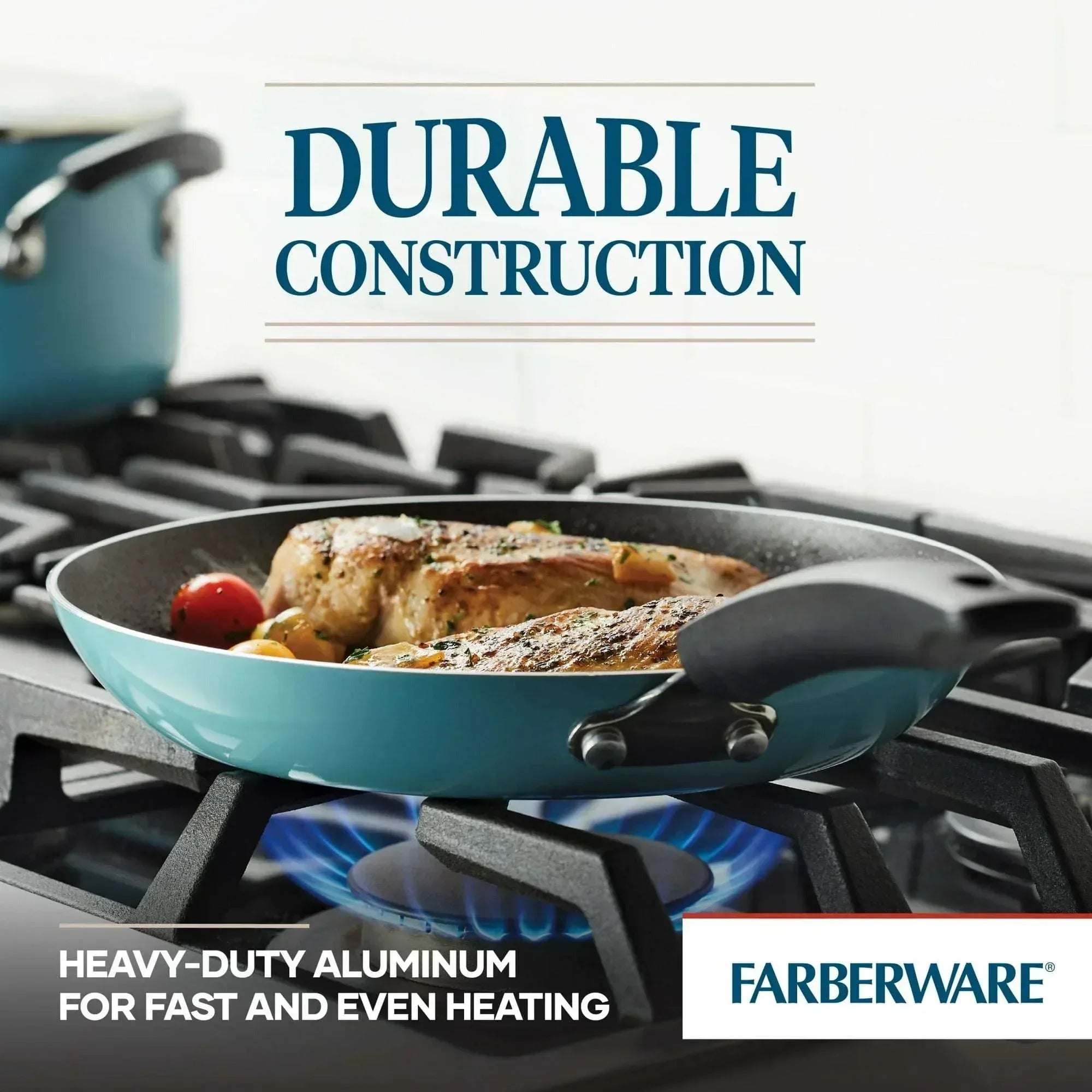 Farberware Easy Clean 20 Pcs Nonstick Cookware Set and Glass Lids with Cooking Tools and Food Storage Containers, Dishwasher Safe