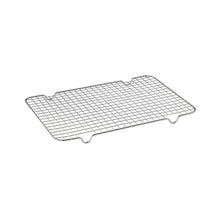 Wire cooling rack with grid pattern and curved handles
