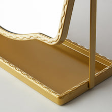 Gold base shelf with scalloped trim for tabletop mirror