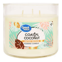 Great Value coastal coconut limited edition scented candle in clear glass jar