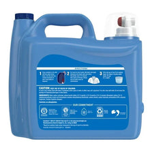 Blue liquid laundry detergent jugs showing directions and caution label on back panel