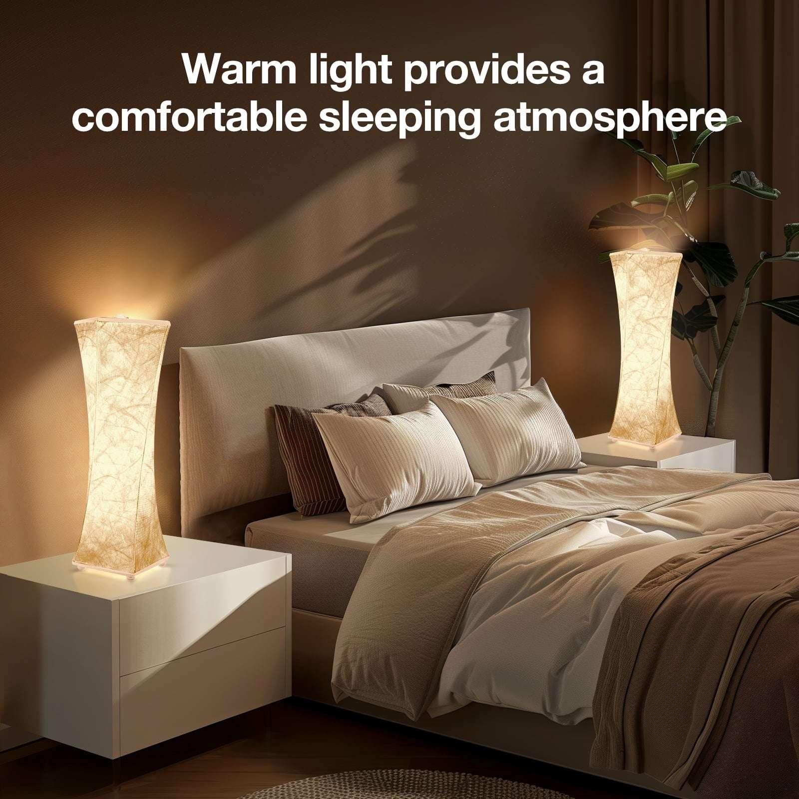 Set of 2 Fabric Table Lamp, Modern Dimmable Nightstand Lamp Bedside Desk Lamp, With Shade & LED Strip, For Bedroom Living Room, USB Interface - USA MEGA SHOP
