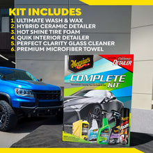 Meguiar's Complete Car Care Kit box with multiple detailing bottles and accessories