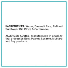 Basmati rice pouch ingredient and allergen advice panel with ingredient list