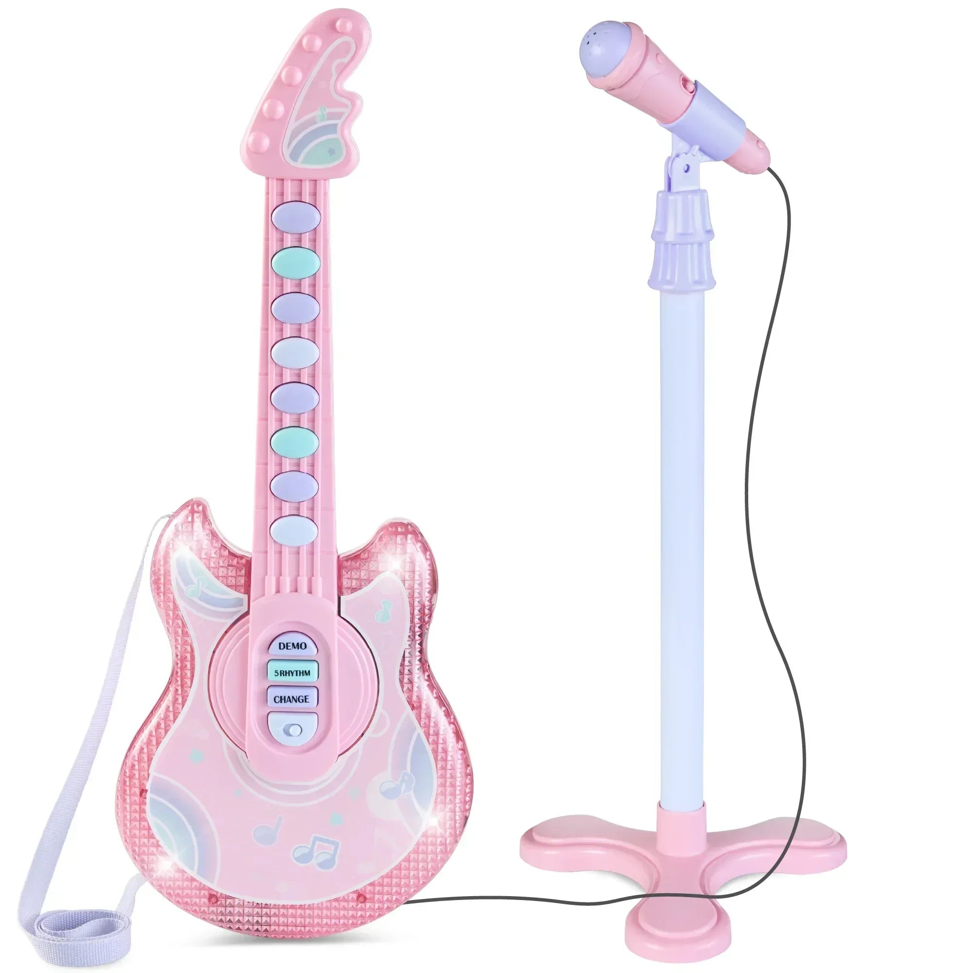 Best Choice Products 19in Kids Flash Guitar, Pretend Play Musical Instrument Toy for Toddlers w/ Mic, Stand - USA MEGA SHOP