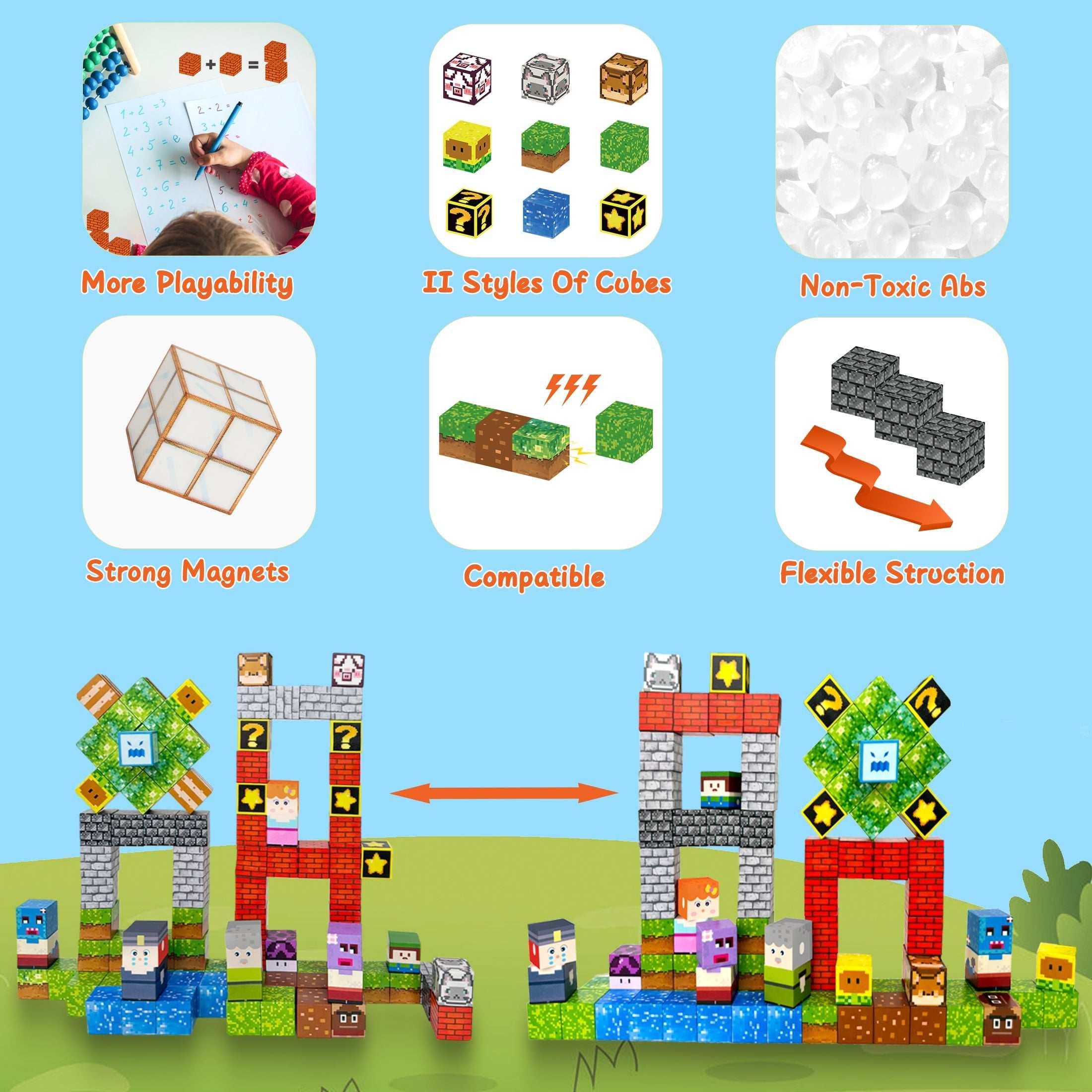 Crtynell 100pcs Magnetic Blocks - Build a Plants Wars Set, Magnetic Building Blocks Toddler Toys STEM Sensory Outdoor Toys for Boys and Girls Ages 3+, Birthday Gifts for Kids - USA MEGA SHOP