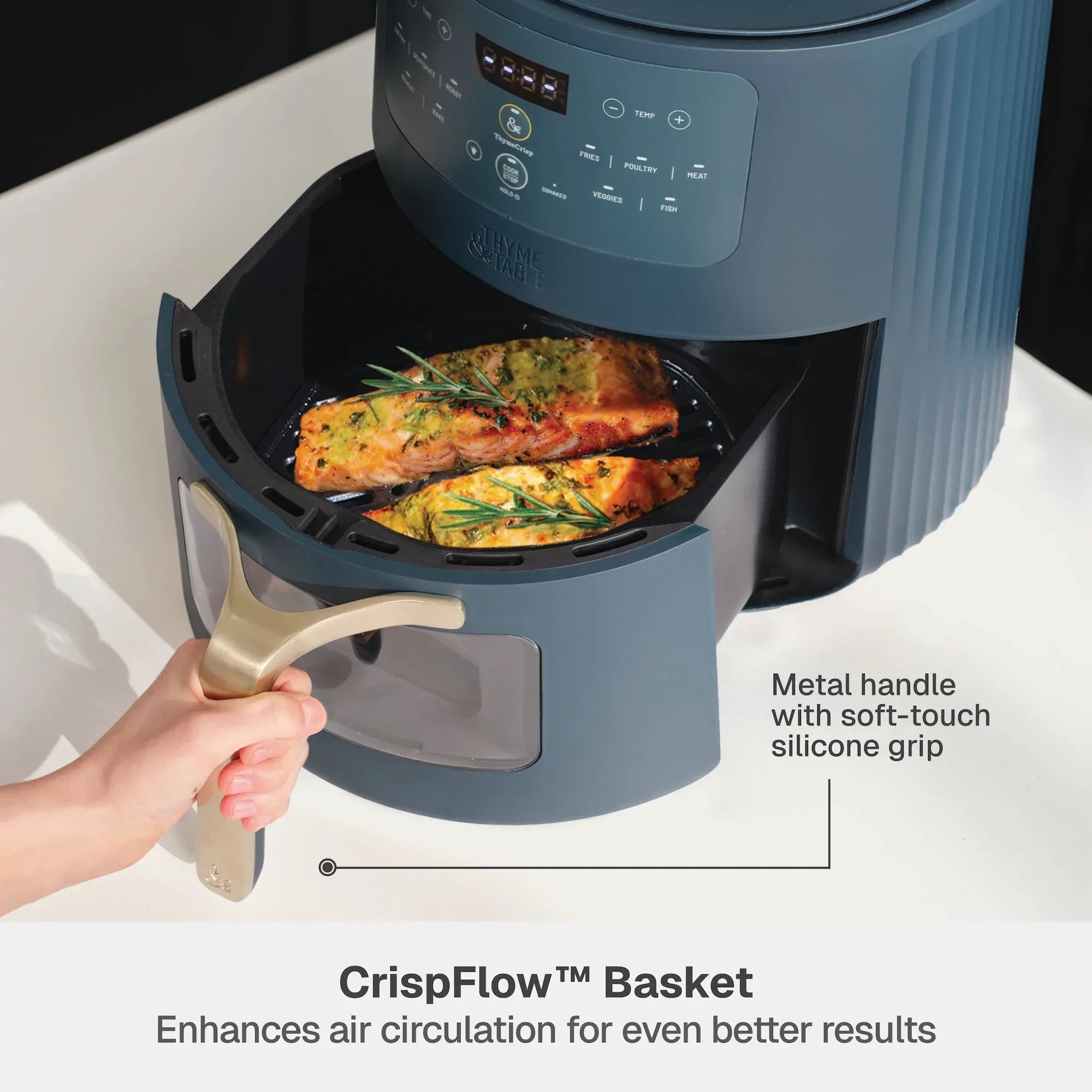 Thyme & Table 6QT Air Fryer, with ThymeCrisp™ and Ceramic-Coated Nonstick Basket, Atlantic Blue