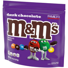 Dark chocolate M&M's candy bag, 18 oz, purple front with characters