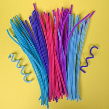 Fuzzy chenille sticks bundle with blue, pink, and purple mixed colors